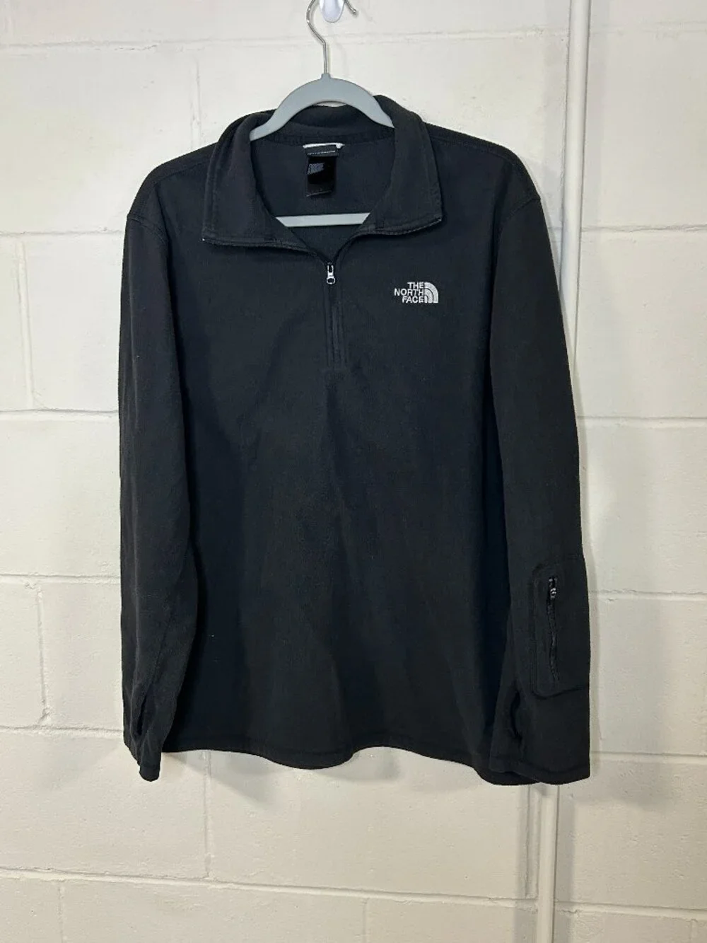 North Face Jacket Mens Large Popover Quarter Zip Fleece Mid Weight Black Casual